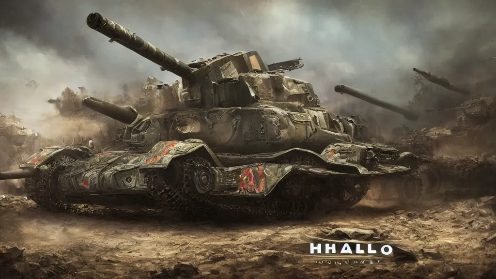 Image similar to portrait of wwii halo tank with amusement park camouflage paint, hyperdetailed texture, beautiful octane lighting, trending on artstationhq, oil on canvas
