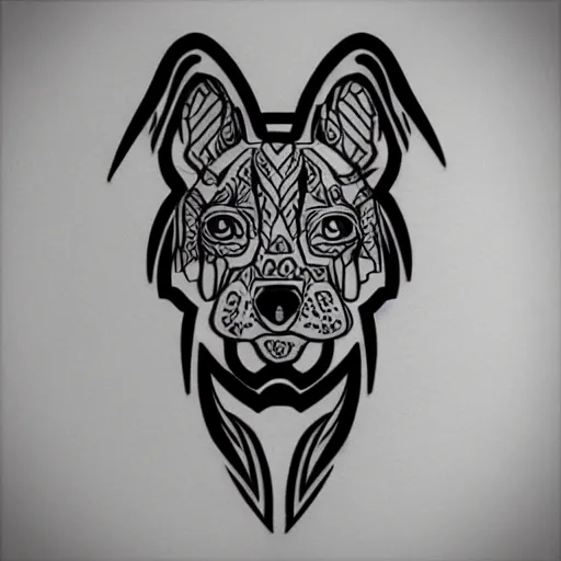 Image similar to tattoo design, stencil, tattoo stencil, traditional, a world famous tattoo of a geometric dog