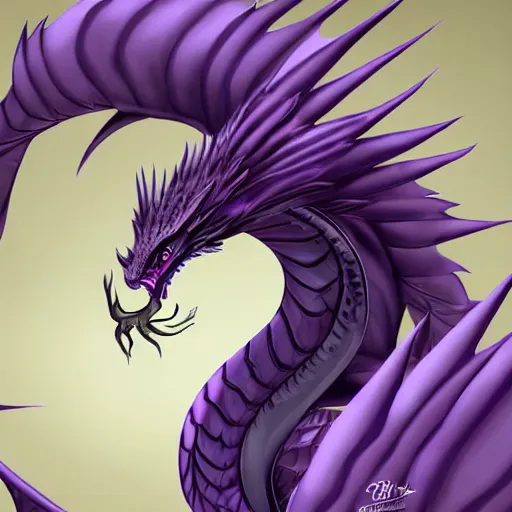 Image similar to a 128 foot tall elegant female silver western dragon with purple accents, having a 360 foot long wingspan; The scales smooth and streamlined, while having a sleek and sharp crest; two wings; close-up bust; deviantart, furaffinity