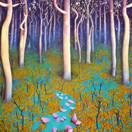 Prompt: fairy dust forest, oil and acrylic on canvas, surrealism, high detail