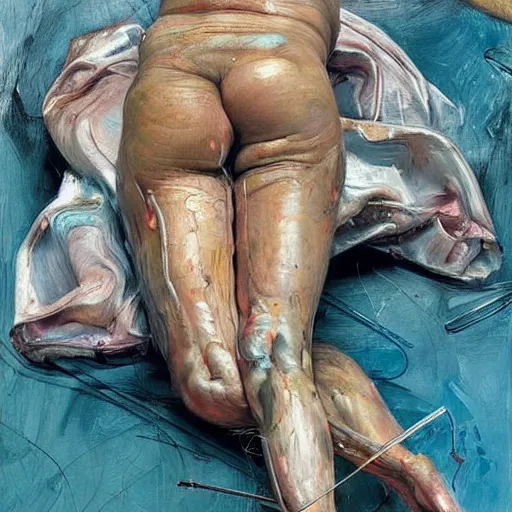 Image similar to high quality high detail painting by lucian freud and jenny saville, hd, trending on pinterest, turquoise