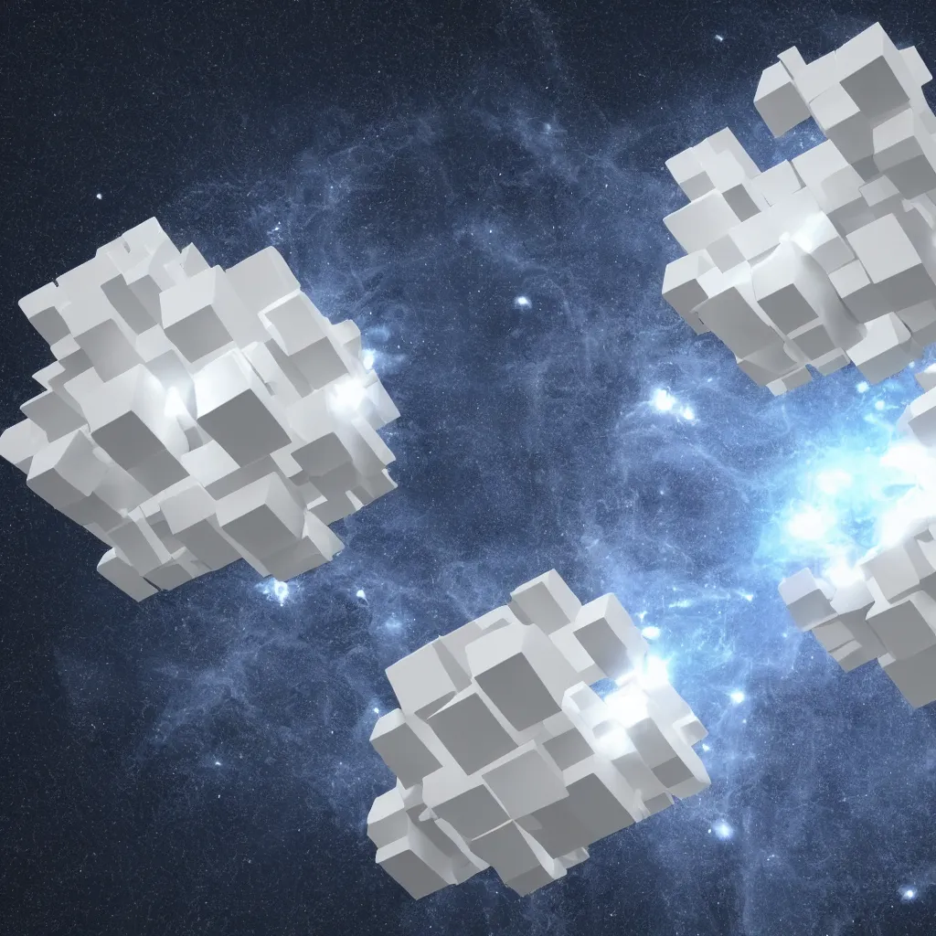 Prompt: white cubes explosion forming sphere shape in space, 3 d render