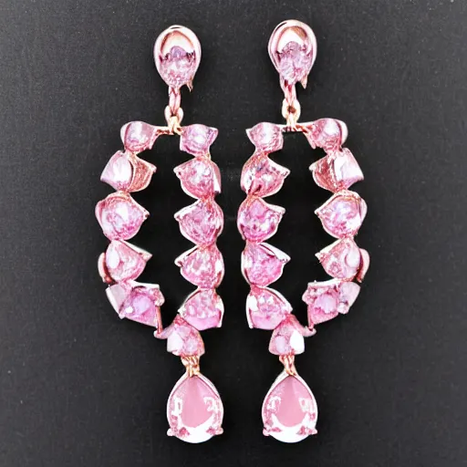 Prompt: jewelry design, a pair of pink crystal rose earrings