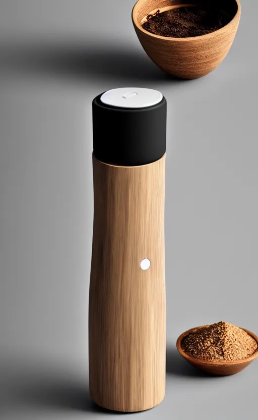 Image similar to a stylish handheld electric beverage mixer ; natural materials ; industrial design ; behance ; le manoosh ; pinterest ; if design award ; reddot design award