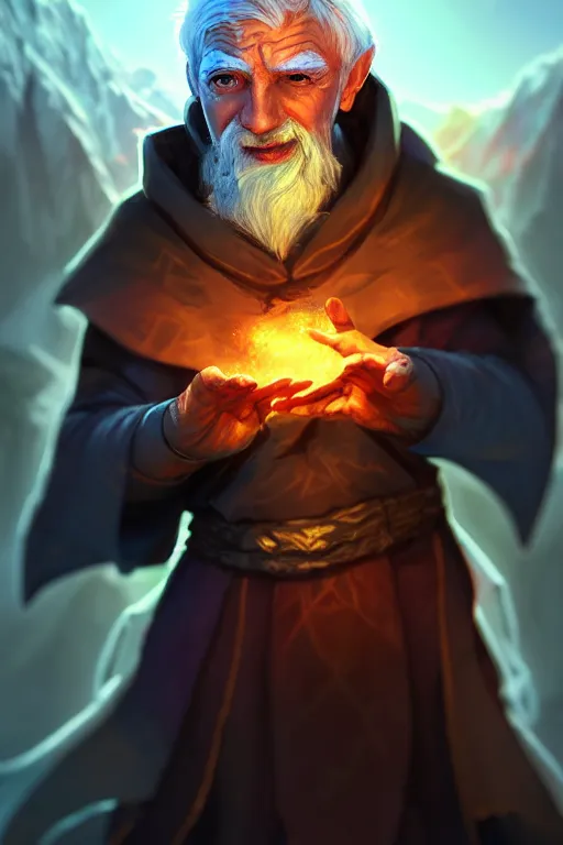 Prompt: a human elemental sorcerer, mountainous setting, colorful magic effects, white skin, portrait, older gentleman, sharp focus, digital art, concept art, trending on artstation, dynamic lighting, by emylie boivin