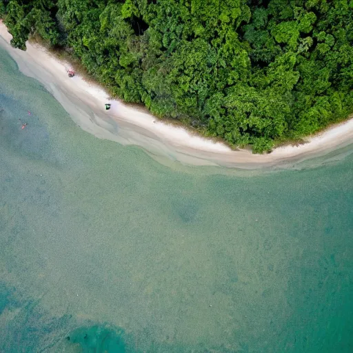 Prompt: aerial hd photograph of an uncontacted tribe from the andaman and nicobar islands