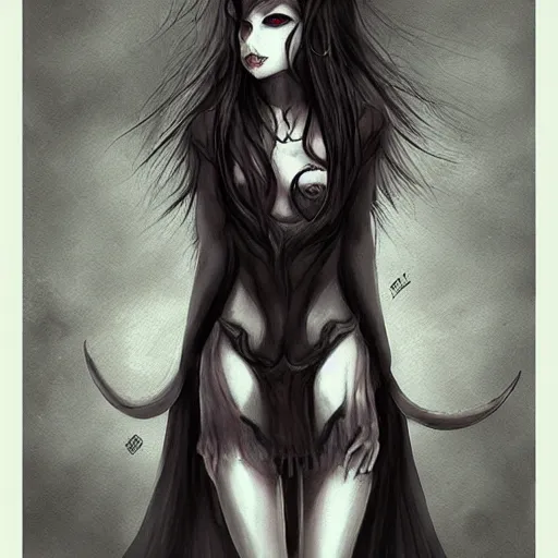 Prompt: horrifying demon girl with a extrem gloomy face, dark concept art by aleksandra waliszews and aoi ogata