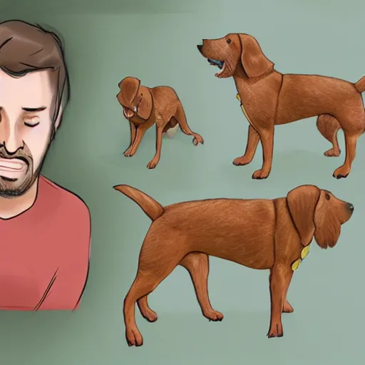 Image similar to a man horrified that his dog has turned into a legume, photorealistic, concept art, wikihow