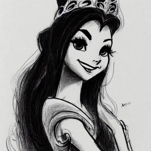 Image similar to milt kahl sketch of victoria justice as princess with hair tendrils