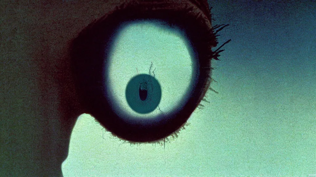 Image similar to the strange creature in my eye, film still from the movie directed by denis villeneuve and david cronenberg with art direction by salvador dali and zdzisław beksinski, wide lens