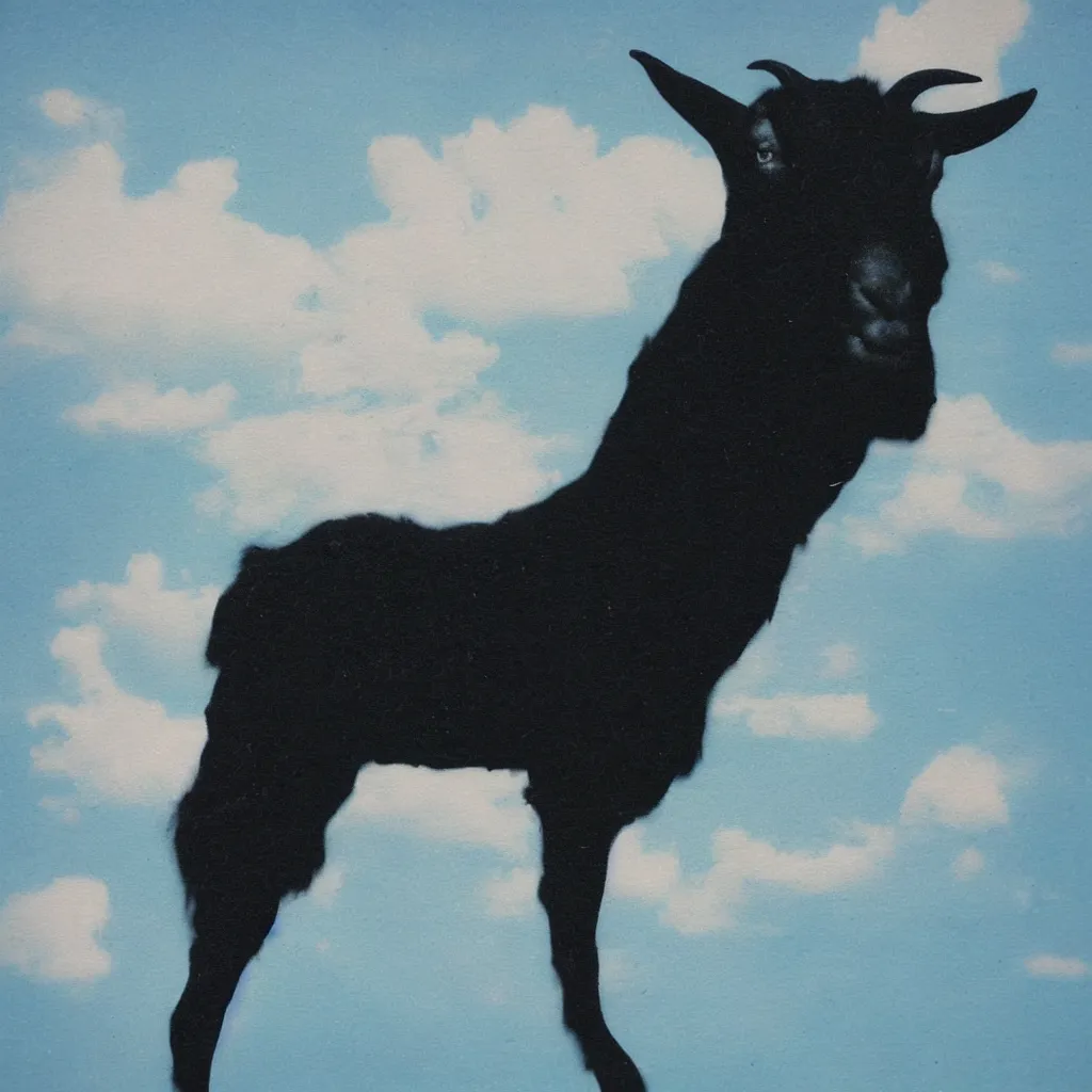 Prompt: polaroid of a black goat in the sky, hyperrealistic, detailed