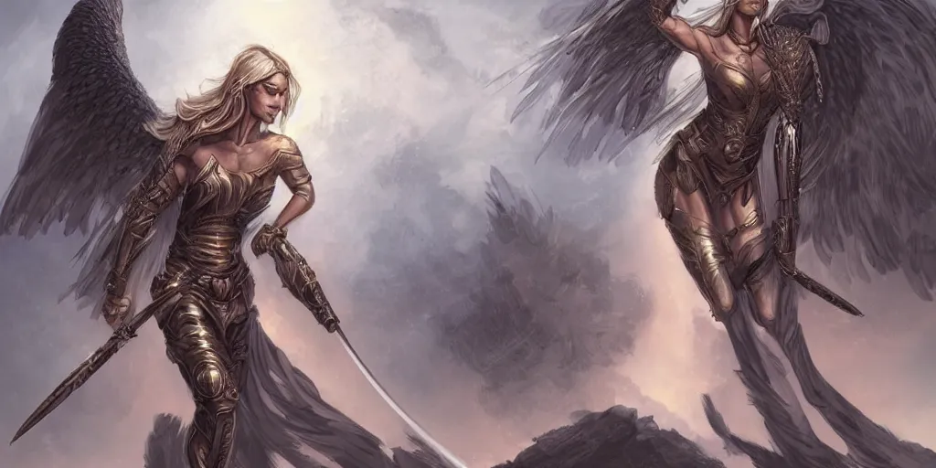 Image similar to female angel warrior. digital art, detailed by magali villeneuve