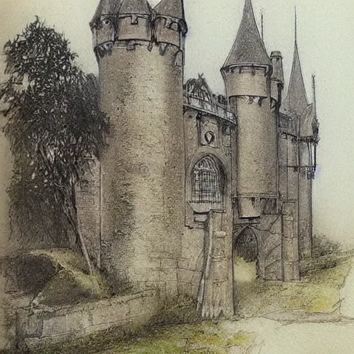 Image similar to (((((((v sketch of Gothic revival castle gatehouse))))))) . muted colors. by Jean-Baptiste Monge !!!!!!!!!!!!!!!!!!!!!!!!!!!!!!!!!!!!!!!! ((((((((((((((((((watercolor sketch))))))))))))))))))