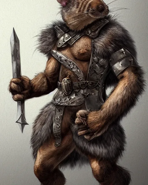 Prompt: a full body shot of a muscular anthro furry rat wearing a fantasy medieval armor striking a heroic pose, fantasy, artstation, furry art, furaffinity, deviantart, symmetrical, highly detailed, award winning, trending