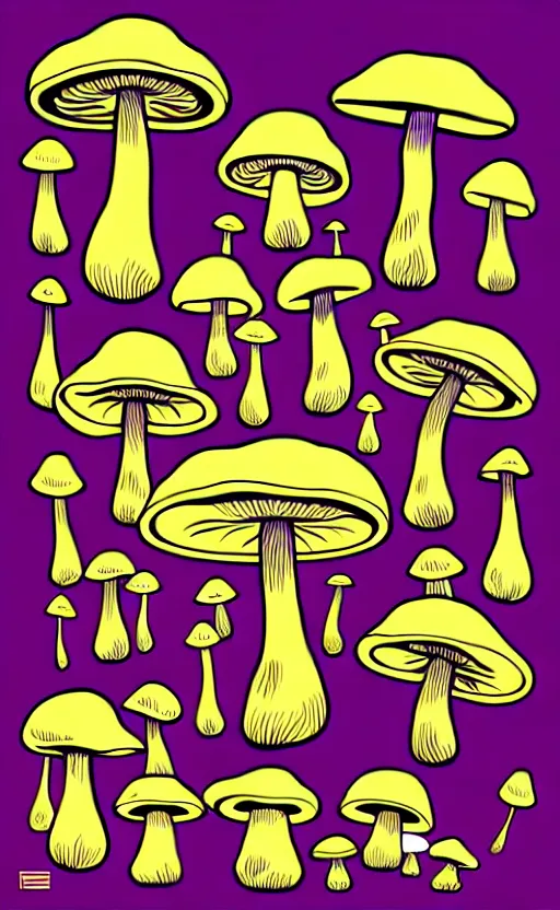 Image similar to psychedelic mushrooms with faces wide angle shot, white background, vector art, illustration by frank frazetta