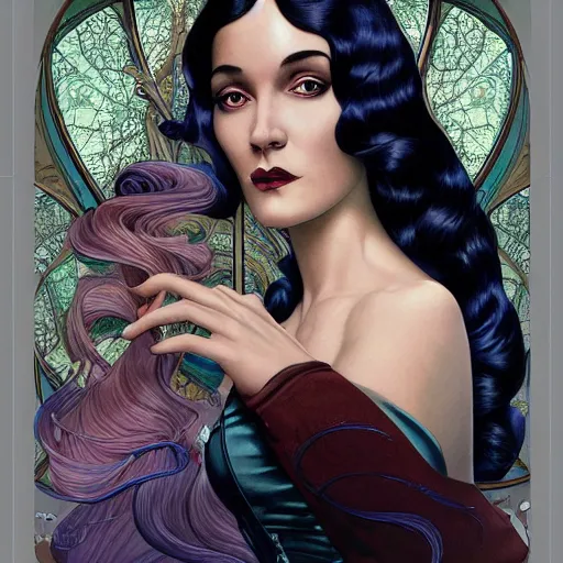 Image similar to an art nouveau, ( streamline moderne ), multi - racial portrait in the style of anna dittmann and donato giancola and chanthara. very large, clear, expressive, and intelligent eyes. centered, ultrasharp focus, dramatic lighting, photorealistic digital matte painting, intricate symmetrical ultra detailed background.