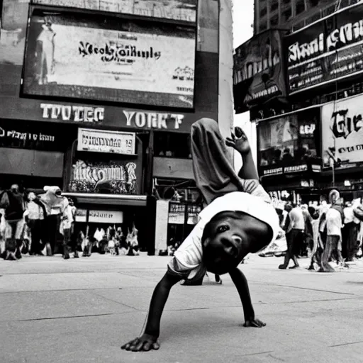 Prompt: gandhi breakdancing in New York Times square