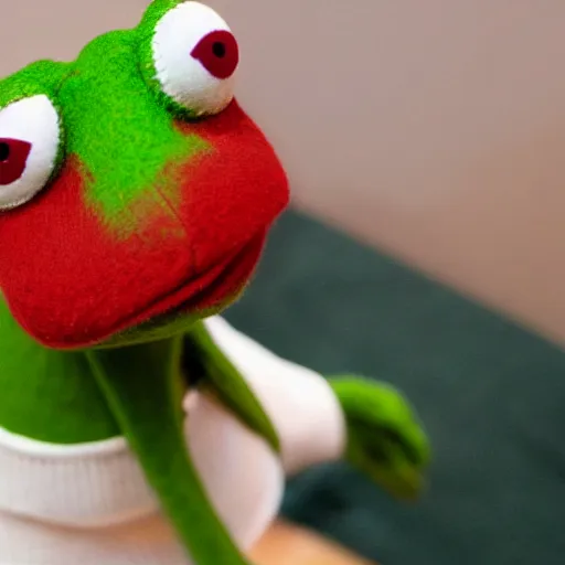 Prompt: kermit the frog sock puppet, 4 k