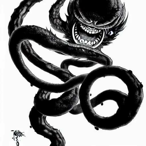 Prompt: Vel'Koz Champion (league of legends, 2009), artwork by kentaro miura, Kentaro Miura style, Berserk Style, High details, cinematic composition, manga, black and white ink style, a lot of details with ink shadows