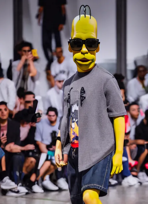 Image similar to hyperrealistic and heavy detailed air jordan runway show of homer simpson, leica sl 2 5 0 mm, vivid color, high quality, high textured, real life