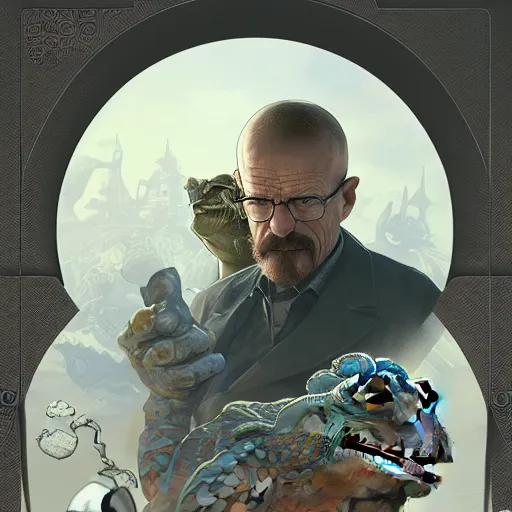 Image similar to a frog and walter white, intricate, highly detailed, digital painting, artstation, concept art, smooth, sharp focus, illustration, unreal engine 5, 8 k, art by artgerm and greg rutkowski and alphonse mucha