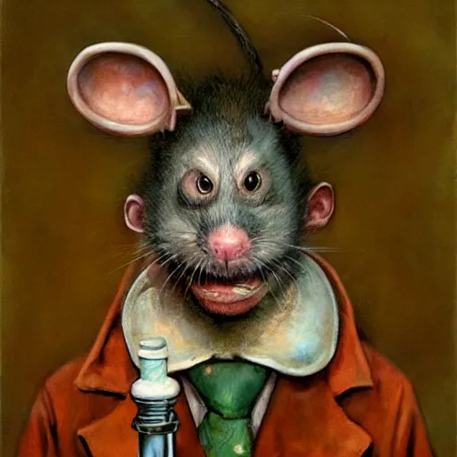 Image similar to portrait of a rat dressed as a mad scientist, by Esao Andrews