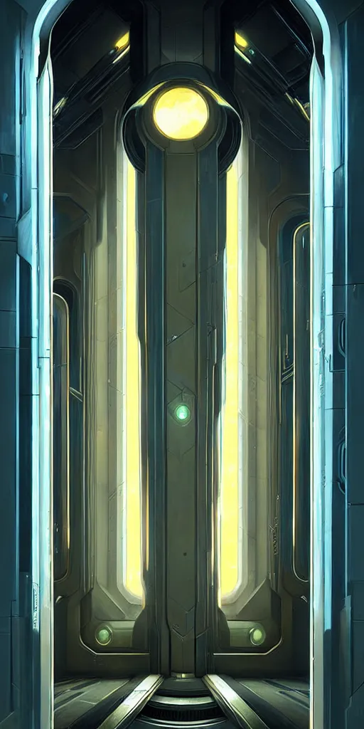 Image similar to hyper realistic art - deco sci - fi double door by jordan grimmer, darek zabrocki