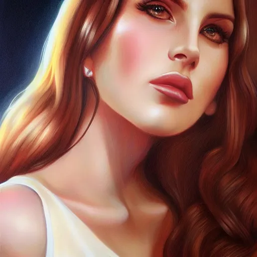 Prompt: beautiful realistic portrait of Lana del Rey by artgerm