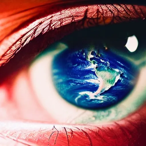 Prompt: an extreme closeup of an eye reflected in the eye is Earth shrinking away, highly reflective, realistic reflections, realistic lighting, photo realistic, awe inspiring