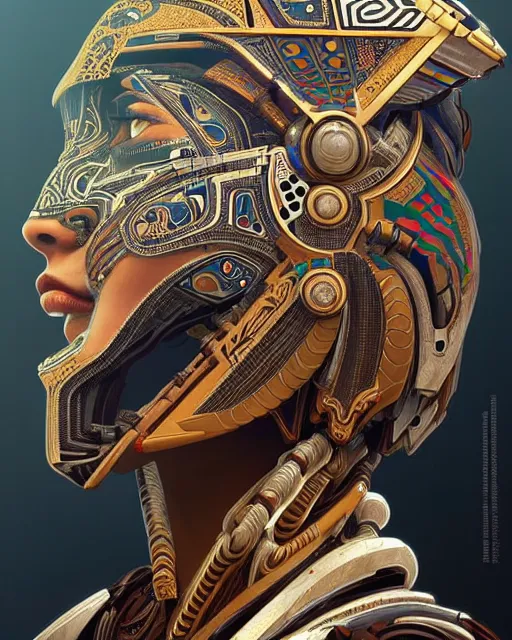 Prompt: symmetry!! portrait of a machine from horizon zero dawn, machine face, decorated with egyptian motifs, intricate, elegant, highly detailed, digital painting, artstation, concept art, smooth, sharp focus, illustration, art by artgerm and greg rutkowski and alphonse mucha, 8 k