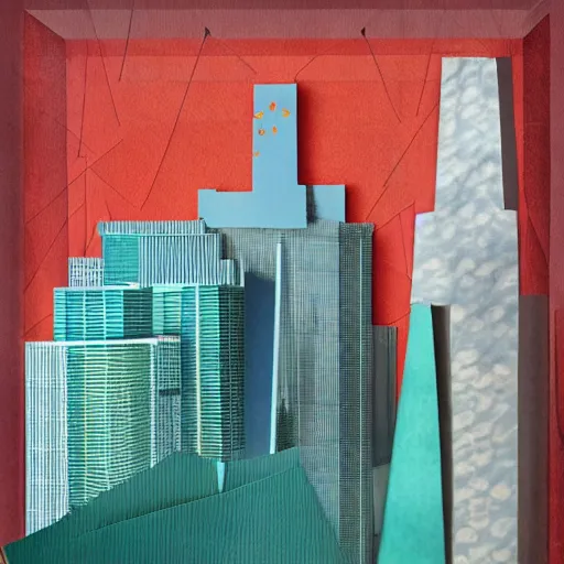 Image similar to collage style Joseba Elorza, Journalic paper texture buildings, papercut, pop-art