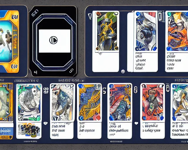 Prompt: futuristic nft card game, full - view, 2 d clean focus centered intricate detail, daily carry, knolling