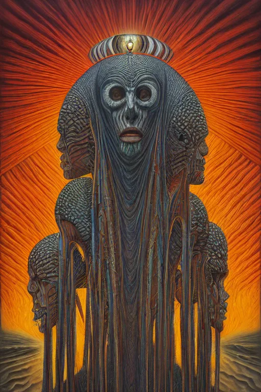 Image similar to THE QUEEN OF THE SUN by jacek yerka, alex gray, zdzisław beksiński, dariusz zawadzki, jeffrey smith and h.r. giger, oil on canvas, 8k highly professionally detailed, trending on artstation