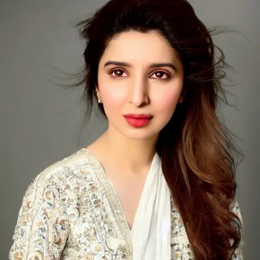 Image similar to Mahira Khan in white dress, studio lighting