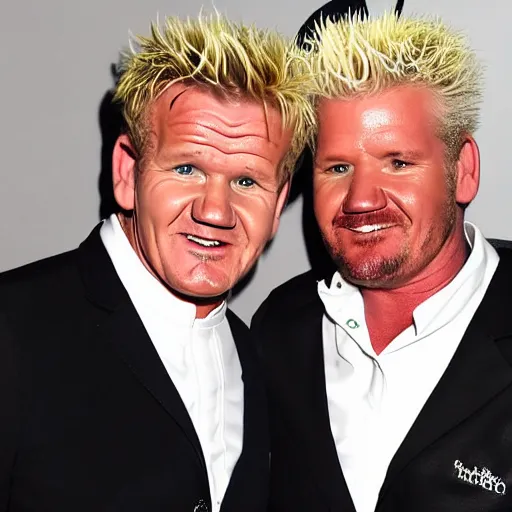 Image similar to gordon ramsay and guy fieri as conjoined twins, medical photo, had