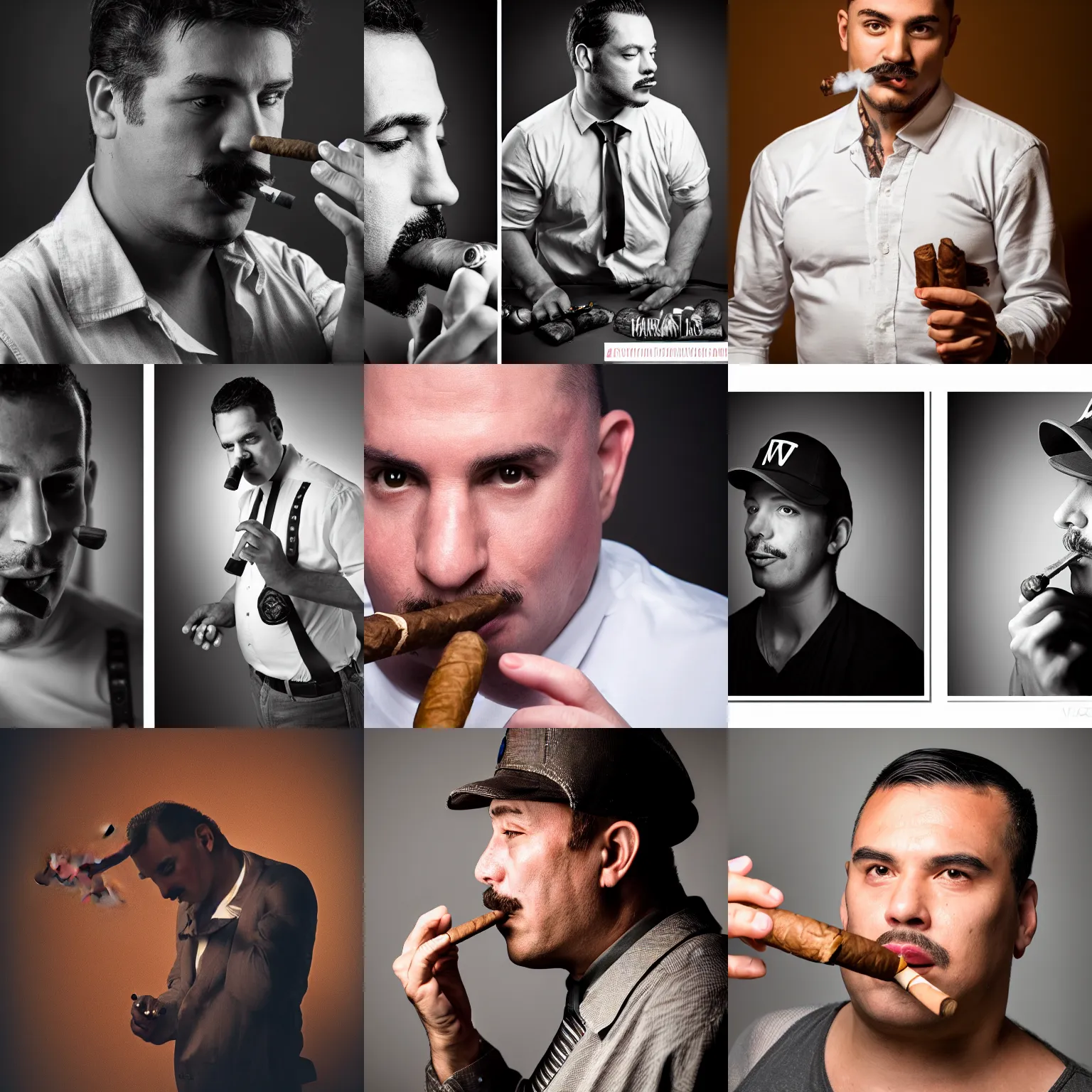 Prompt: mario, smoking a cigar, smoke filled room, studio lighting 5 0 mm
