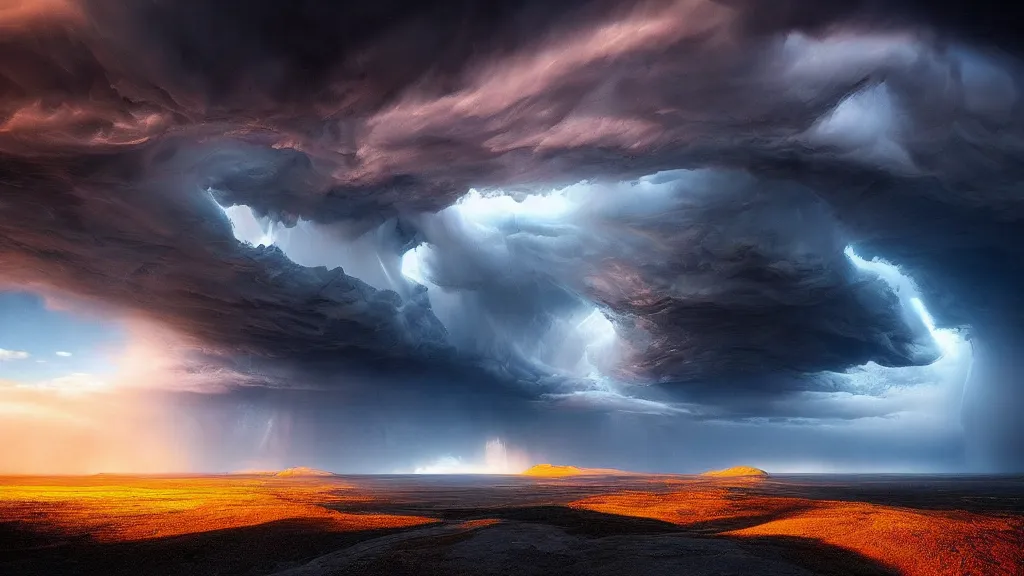 Prompt: amazing landscape photo of the end of the world by marc adamus, beautiful dramatic lighting