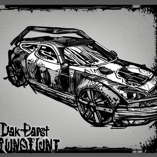 Image similar to darkest dungeon art style car concept