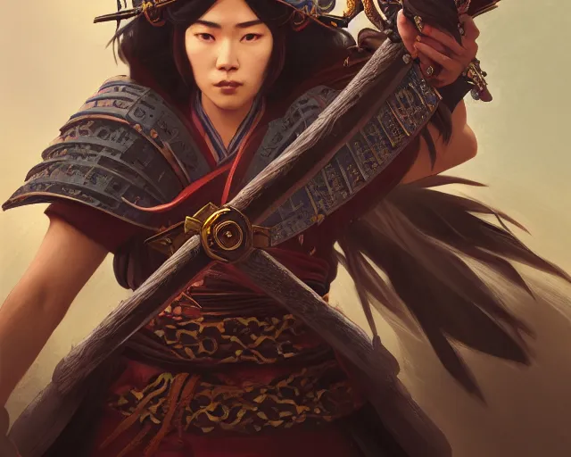 Image similar to photography of a fierce japanese samurai, deep focus, d & d, fantasy, intricate, elegant, highly detailed, digital painting, artstation, concept art, matte, sharp focus, illustration, hearthstone, art by artgerm and greg rutkowski and alphonse mucha