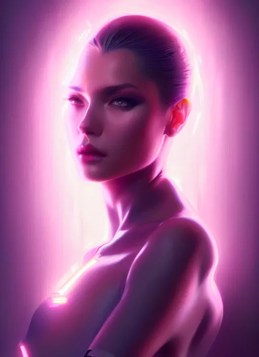 Image similar to portrait of female humanoid, intricate, elegant, cyberneon lights, highly detailed, digital painting, artstation, glamor pose, concept art, smooth, sharp focus, art by artgerm and greg rutkowski