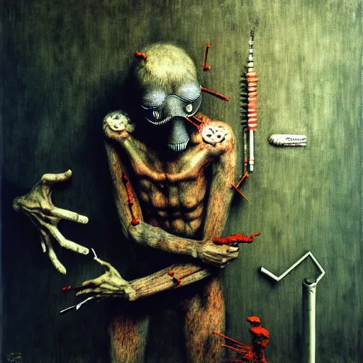 Image similar to covid - 1 9 lockdown and mask and vaccination mandate by otto dix, junji ito, hr ginger, jan svankmeyer, beksinski, claymation, hyperrealistic, aesthetic, masterpiece