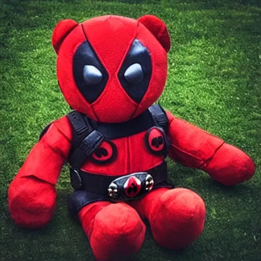 Prompt: a beautiful photo of a plushy deadpool teddy bear, trending on instagram