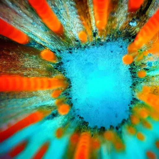 Prompt: stunning macro photograph of coral underwater, vibrant, dof, narrow focus