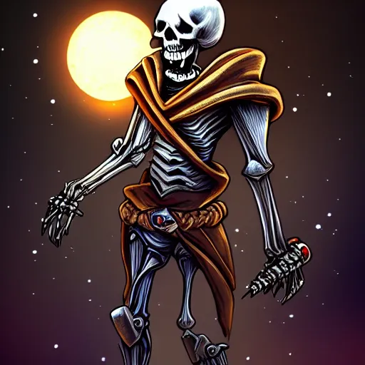 Prompt: skeleton space pirate holding a vibrosword, epic sci - fi character art