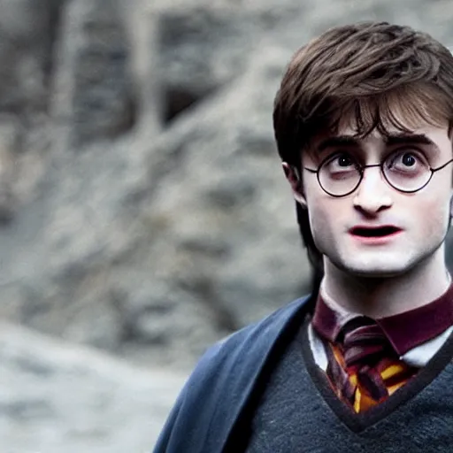 Image similar to daniel radcliffe as harry potter walking to mordor