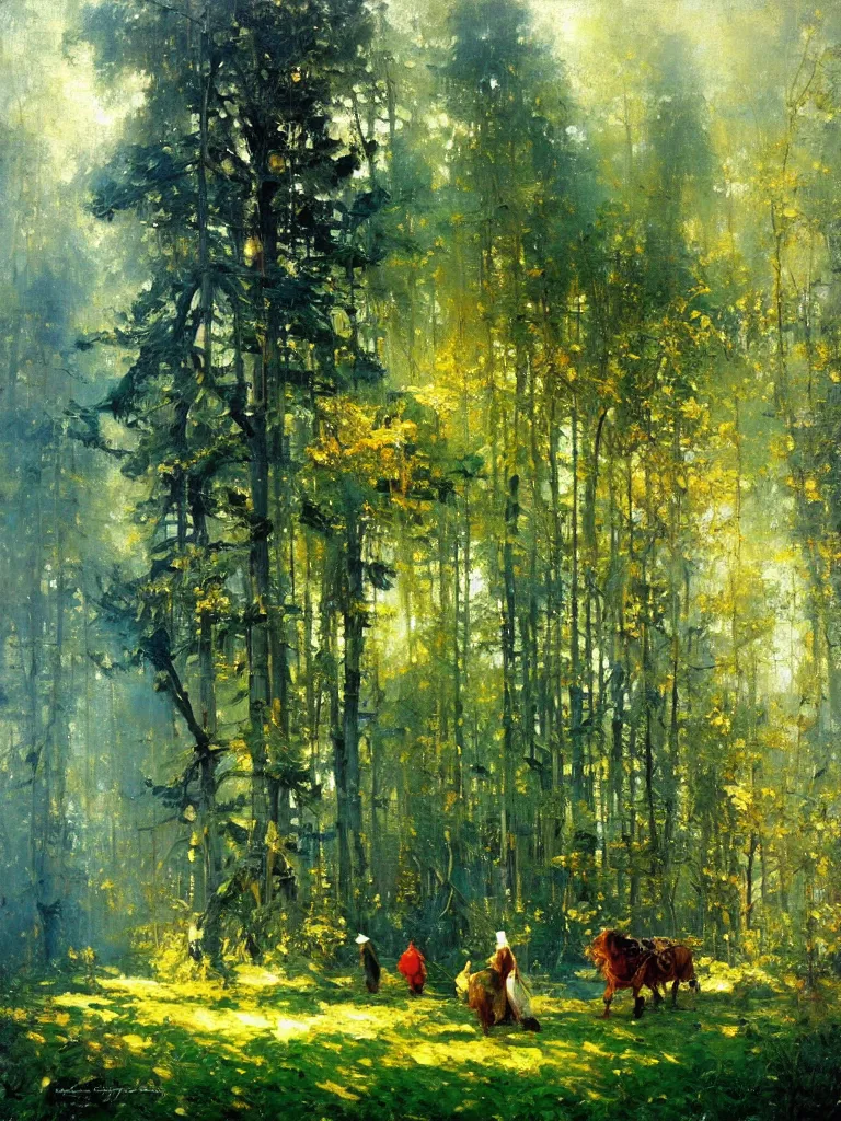 Prompt: fantasy planet, amazing impressionistic oil painting by alexi zaitsev, melinda matyas, denis sarazhin, karl Spitzweg, intricate details, dense forests, tall trees, high quality, visible brush strokes, award winning, sharp focus, cool white
