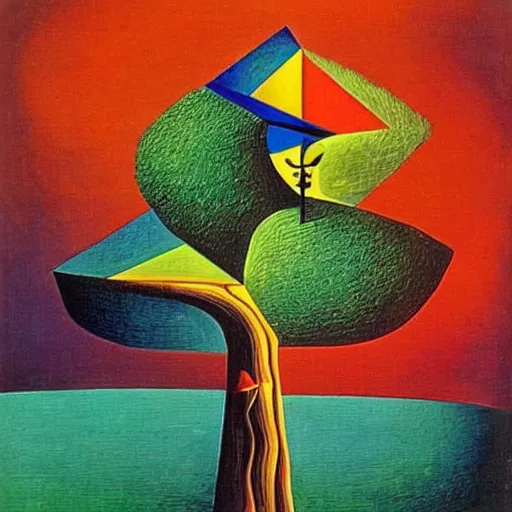 Image similar to A beautiful tree, surrealist, cubism, famous artwork by Salvador Dalí