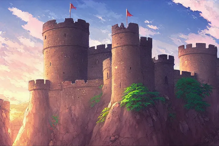 Image similar to ancient castle, painting by makoto shinkai