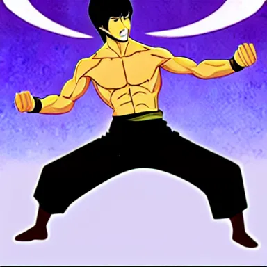 Prompt: a cartoon of Bruce Lee in the style of Legend of Korra, Avatar the Last Airbender