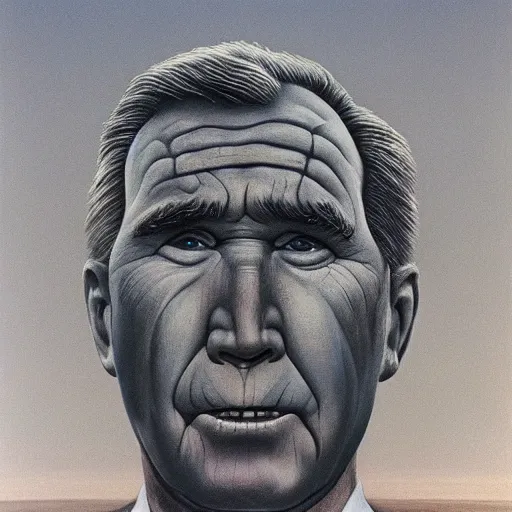 Prompt: Zdzisław Beksiński painting of George W. Bush